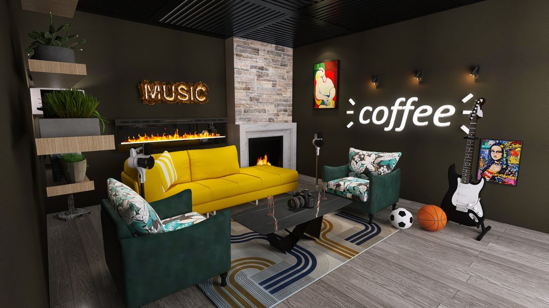 SABA Studio lounge with green seating and warm retail lighting