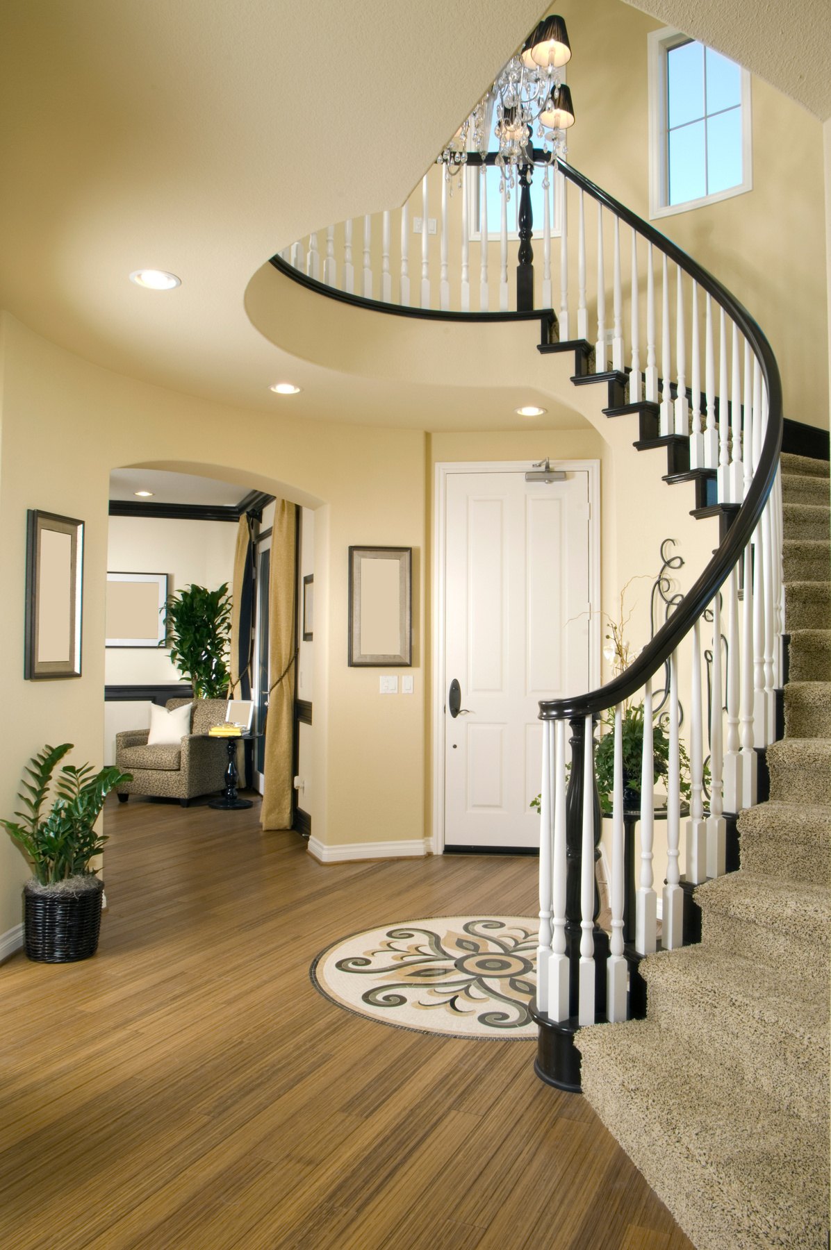 Elegant interior staircase with warm lighting