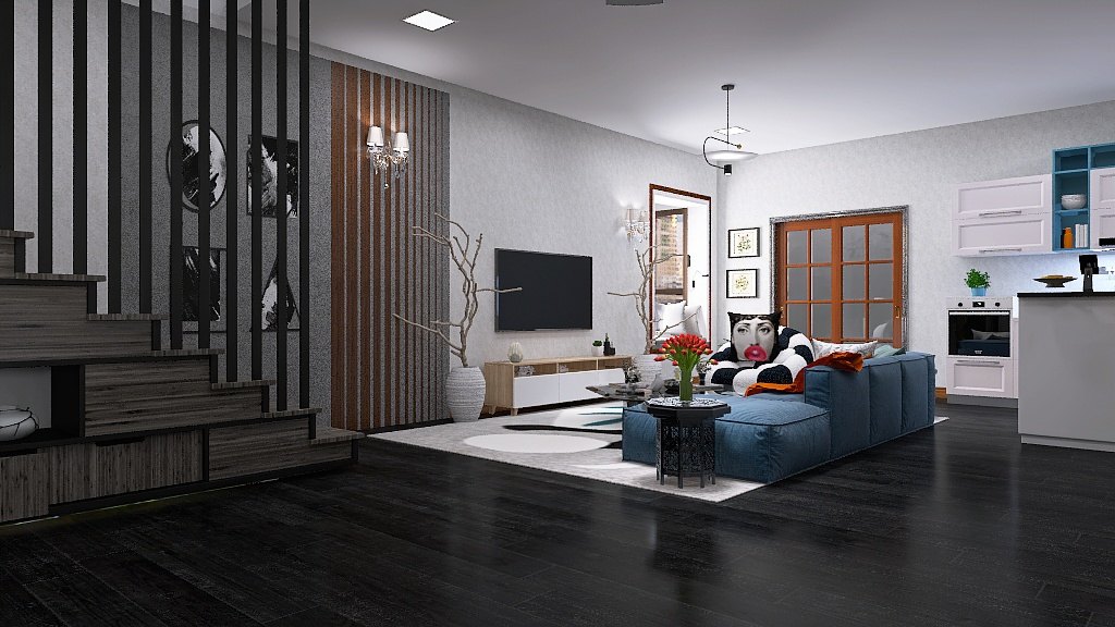 Private villa living room with contemporary furniture